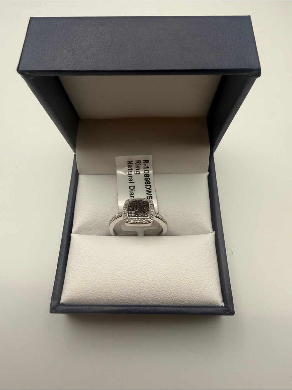 Square Halo Black Diamond Ring in Sterling Silver
